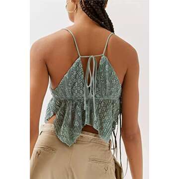 Y2k Ruffle Sheer Cami Halter Neck Crop Top Cute Tie up Backless Spaghetti Strap Tank Lace Butterfly Hem Going Out Tops