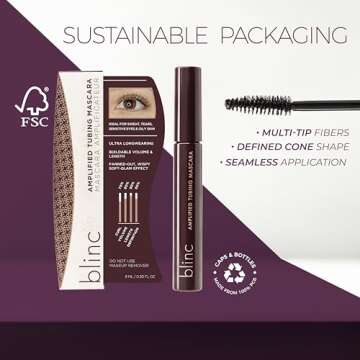 Blinc Amplified Tubing Mascara, Ultra-Longwearing Washable Mascara, Soft-Glam Volumizing, Lengthening and Defining Mascara, Gluten-Free and Cruelty-Free, Dark Brown, 9mL / 0.30 Fl. OZ