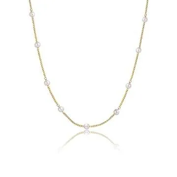 Sewyer Dainty Gold Pearl Necklace for Women 14K Gold Plated Minimalist Pearl Chain Necklace Classic Tiny Pearl Beaded Necklace Delicate Everyday Jewelry Gift