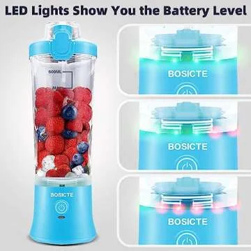 Portable Blender, BOSICTE Personal Size Blender for Shakes and Smoothies with 6 Blades, 20 Oz Mini Blender Cup USB Rechargeable for Office, Gym, Kitchen (Blue)