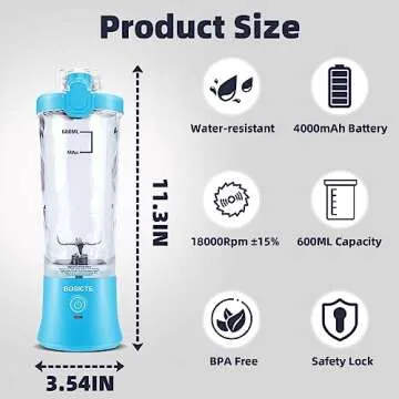 Portable Blender, BOSICTE Personal Size Blender for Shakes and Smoothies with 6 Blades, 20 Oz Mini Blender Cup USB Rechargeable for Office, Gym, Kitchen (Blue)