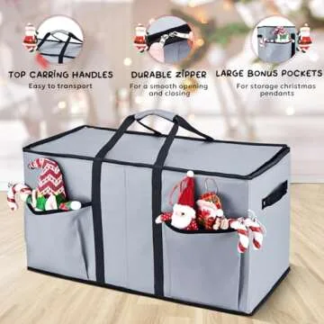 Mrrihand Christmas Ornament Storage Box, Ornament Storage Container with 8 Trays-Xmas Decoration Organizer Keeps 128 Holiday Ornaments 3-Inch, Dual Zipper Closure, 600D Tear-Proof（Grey）
