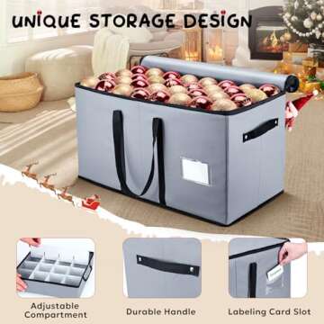 Mrrihand Christmas Ornament Storage Box, Ornament Storage Container with 8 Trays-Xmas Decoration Organizer Keeps 128 Holiday Ornaments 3-Inch, Dual Zipper Closure, 600D Tear-Proof（Grey）