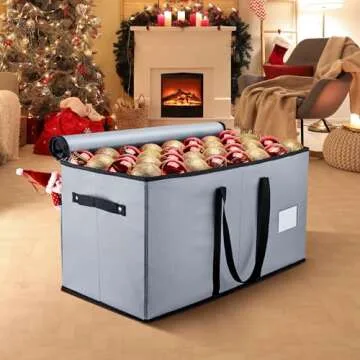 Mrrihand Christmas Ornament Storage Box, Ornament Storage Container with 8 Trays-Xmas Decoration Organizer Keeps 128 Holiday Ornaments 3-Inch, Dual Zipper Closure, 600D Tear-Proof（Grey）