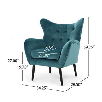 Christopher Knight Home Seigfried Velvet Arm Chair, Dark Teal 38.85D x 30W x 39H in