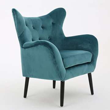 Christopher Knight Home Seigfried Velvet Arm Chair, Dark Teal 38.85D x 30W x 39H in
