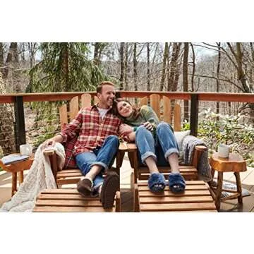 Dearfoams Women's Fireside Cairns Shearling Easy on/Off Slide Sandal Slipper, Navy, 6