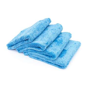 The Rag Company - Eagle Edgeless 500 (4-Pack) Professional Korean 70/30 Blend Super Plush Microfiber Detailing Towels, 500GSM, 16in x 16in, Blue