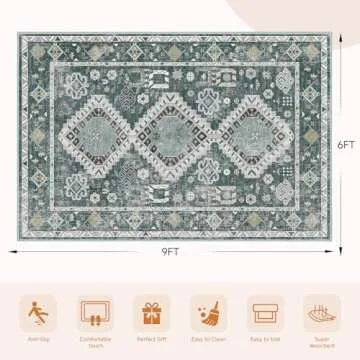 Vamcheer Washable Rugs Area Rugs - 6x9 Washable Area Rugs for Living Room Bedroom Dining Room Kitche...