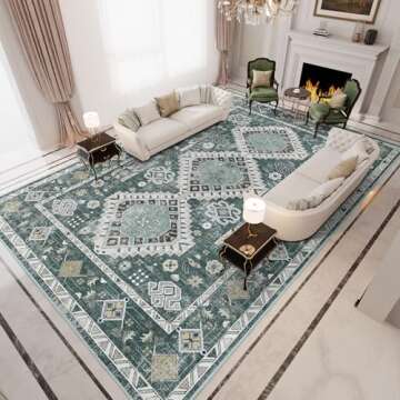 Vamcheer Washable Rugs Area Rugs - 6x9 Washable Area Rugs for Living Room Bedroom Dining Room Kitchen Non-Slip Rugs,Soft Low-Pile Indoor Machine Washable Vintage Carpet, Green