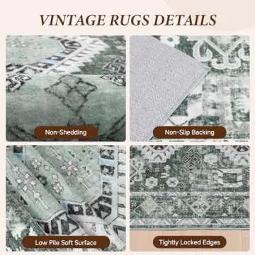 Vamcheer Washable Rugs Area Rugs - 6x9 Washable Area Rugs for Living Room Bedroom Dining Room Kitchen Non-Slip Rugs,Soft Low-Pile Indoor Machine Washable Vintage Carpet, Green