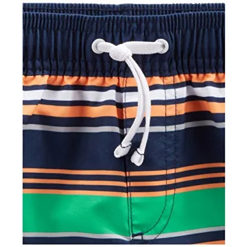 Simple Joys by Carter's Boys' Swimsuit Trunk and Rashguard Set, Navy Orange Ships/White Stripe, 3T