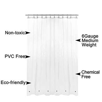 Barossa Design Extra Long Shower Curtain or Liner 72x80-6 Magnets on Bottom, PEVA, Waterproof, PVC Free, Metal Grommets - 72 x 80 Inches, Clear