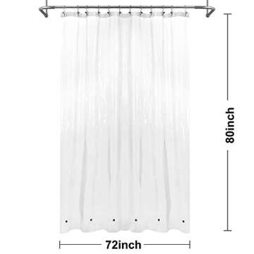 Barossa Design Extra Long Shower Curtain or Liner 72x80-6 Magnets on Bottom, PEVA, Waterproof, PVC Free, Metal Grommets - 72 x 80 Inches, Clear