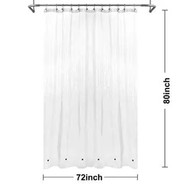 Barossa Design Extra Long Shower Curtain or Liner 72x80-6 Magnets on Bottom, PEVA, Waterproof, PVC Free, Metal Grommets - 72 x 80 Inches, Clear