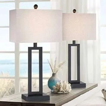 360 Lighting Aston Modern Industrial Table Lamps 26" High Set of 2 Rich Black Open Rectangular Metal...