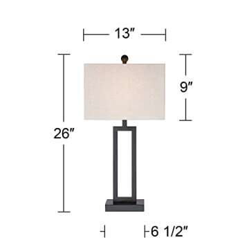 360 Lighting Aston Modern Industrial Table Lamps 26" High Set of 2 Rich Black Open Rectangular Metal Base Off-White Fabric Shade for Living Room Bedroom House Bedside Nightstand Home Office