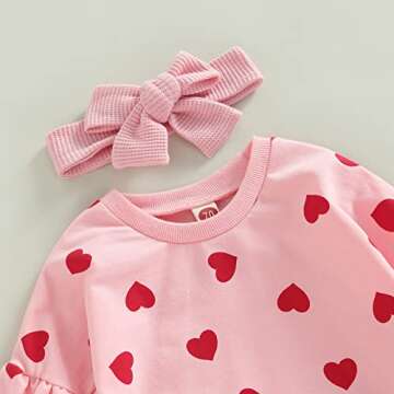 Engofs Newborn Baby Girl Boy Valentines Day Outfit Hearts Sweatshirt Romper with Headband Fall Winte...
