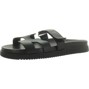Steve Madden Women's Mayven Slide Sandal - Chic Adjustable Comfort in Black Leather