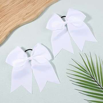 20 PCS 8 Inch Cheer Hair Bows Large Cheerleading Big Hair Bows with Ponytail Holder Hand-made Grosgrain Ribbon Hair Accessories for Teen Girls (White)