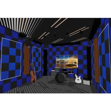 48 Pack 12 "X 12 "X1" Acoustic Panels Studio Soundproofing Foam Wedge Tiles, (24BLUE+24BLACK)