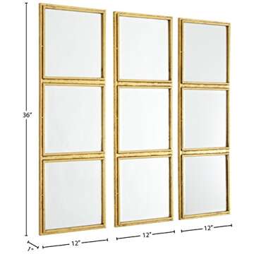 Amazon Brand – Rivet 3x3 Tile Mirror Decor, 36 Inch Height, Gold Finish
