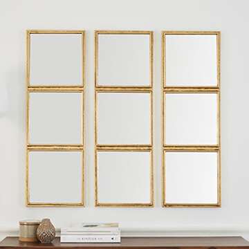 Amazon Brand – Rivet 3x3 Tile Mirror Decor, 36 Inch Height, Gold Finish