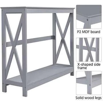 Yaheetech Console Table for Entryway, 2 Tier Narrow Sofa Table Bookshelf Accent Table w/Storage Shelf, Living Room Entry Hall Foyer Table Furniture, Grey