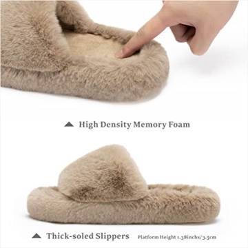 Chantomoo Women's Slippers Memory Foam House Bedroom Slippers for Women Fuzzy Plush Comfy Faux Fur Lined Slide Shoes Anti-Skid Sole Trendy Gift Slippers Light Brownsize 9 10 8.5