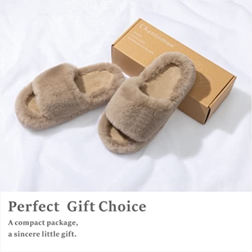 Chantomoo Women's Slippers Memory Foam House Bedroom Slippers for Women Fuzzy Plush Comfy Faux Fur Lined Slide Shoes Anti-Skid Sole Trendy Gift Slippers Light Brownsize 9 10 8.5