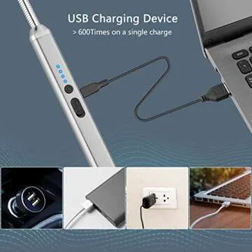 MEIRUBY Lighter Electric Candle Lighter Birthday Women's Day Gifts for Women Mom Wife Men, Long Electronic Rechargeable USB Lighter Arc Windproof Flameless Lighters for Candle Camping BBQ (Silver)