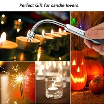 MEIRUBY Lighter Electric Candle Lighter Birthday Women's Day Gifts for Women Mom Wife Men, Long Electronic Rechargeable USB Lighter Arc Windproof Flameless Lighters for Candle Camping BBQ (Silver)