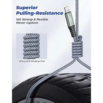 LISEN 10FT MFi iPhone Charger Cable - Durable & Fast