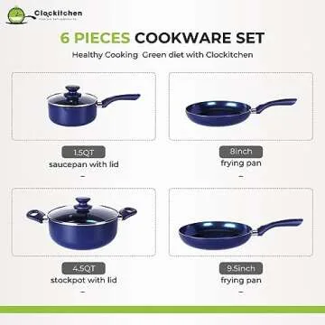 6 Piece Nonstick Aluminum Cookware Set in Blue