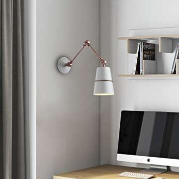 TopDeng Swing arm Adjustable Wall lamp, E12 Wall Sconce Modern Wall Light Bedroom Living Room Study Room Indoor 13x18x25cm-White
