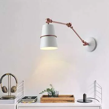 TopDeng Swing arm Adjustable Wall lamp, E12 Wall Sconce Modern Wall Light Bedroom Living Room Study Room Indoor 13x18x25cm-White