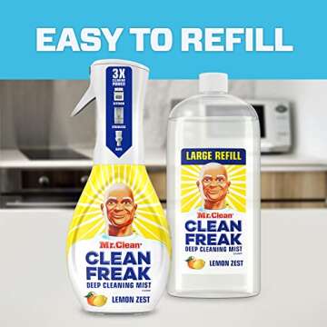 Mr. Clean All Purpose Cleaner, Clean Freak Mist Cleaning Kit for Bathroom & Kitchen Cleaner, Lemon Scent, Includes 1 Spray Bottle (16 oz) and 1 Large Refill (30.9 oz)