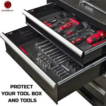 ONREVA Tool Box Liner 30 inch Wide x 22 ft Large, Thick Heavy Duty Toolbox Drawer Liners, Rolling Tool Chest Liner Foam, Shelf Rubber Mat, Non-Slip Organizer Liner for Cabinet, Workbench