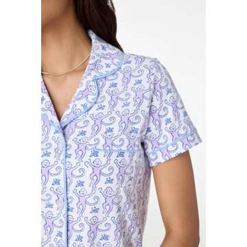 Yiulangde Roller Dupes Rabbit Pajamas Preppy Aesthetic Monkey Pj Sets for women 2 Piece Y2k Short Sleeve Button Down Pjs Shorts Pajama Set