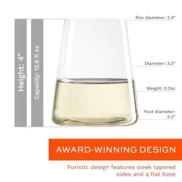 Stölzle Lausitz Stemless White Wine Glasses Set of 4 (Power). Dishwasher Safe Crystal Stemless Wine Glasses (12.75Floz). Durable Stemless Wine Glasses