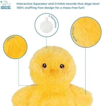 Best Pet Supplies Chicken Crinkle Plush Dog Toys for Interactive Play, Puppy and Senior Indoor Play, Colorful Chicken Toy Shape, Cute and Cuddly - Crinkle Chicken (Yellow)