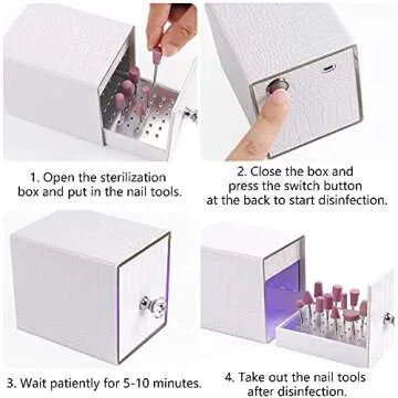 Yokilly Nail Drill Bit Holder,Blue UV Light Box for Grinding Heads Dustproof Stand Displayer Acrylic 48 Holes Nail Salon Organizers Manicure Tools with USB Charging(Not Inlcude Drill Bits)