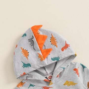 Ursobutegl Toddler Baby Boys Dinosaur Outfits Animal Hoodie Long Sleeve Sweatshirt Tops Jogger Pants Fall Winter Clothes Set (Gray, 2-3 Years)