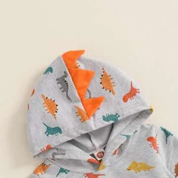 Ursobutegl Toddler Baby Boys Dinosaur Outfits Animal Hoodie Long Sleeve Sweatshirt Tops Jogger Pants Fall Winter Clothes Set (Gray, 2-3 Years)