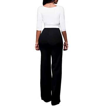 LKOUS Women's Stretchy High Waisted Wide Leg Button-Down Pants (L, 26-BK)