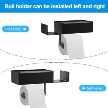 Toilet Paper Holder with Shelf, FUNLEU Flushable Wipes Dispenser for Bathroom, Self Adhesive Toilet Paper Holder with Storage - Stainless Steel Toilet Holder Keep Wipes Hidden Out of Sight, Black