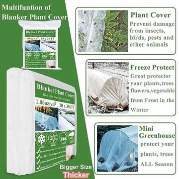 WYRJXYB Plant Covers Freeze Protection Kit 10 x 30 Ft with 6 Pcs Tall Garden Hoops and 18 Clips Frost Cloth Plant Blankets for Plants Greenhouse Floating Row Cover Winter Frost Sun Shade Protection