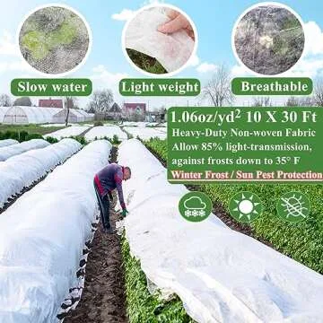 WYRJXYB Plant Covers Freeze Protection Kit 10 x 30 Ft with 6 Pcs Tall Garden Hoops and 18 Clips Frost Cloth Plant Blankets for Plants Greenhouse Floating Row Cover Winter Frost Sun Shade Protection