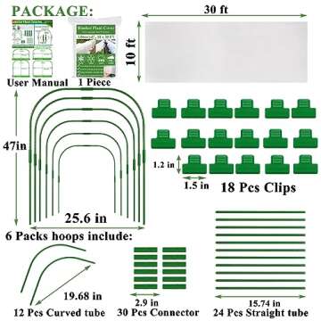 WYRJXYB Plant Covers Freeze Protection Kit 10 x 30 Ft with 6 Pcs Tall Garden Hoops and 18 Clips Frost Cloth Plant Blankets for Plants Greenhouse Floating Row Cover Winter Frost Sun Shade Protection