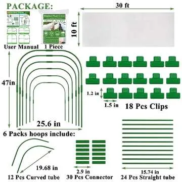 WYRJXYB Plant Covers Freeze Protection Kit 10 x 30 Ft with 6 Pcs Tall Garden Hoops and 18 Clips Frost Cloth Plant Blankets for Plants Greenhouse Floating Row Cover Winter Frost Sun Shade Protection